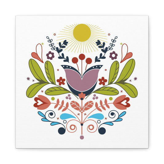 Folk Floral Sun Canvas Art