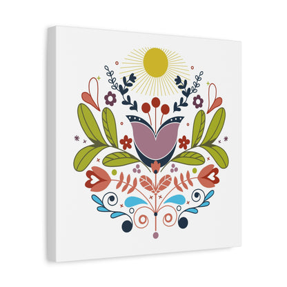 Folk Floral Sun Canvas Art