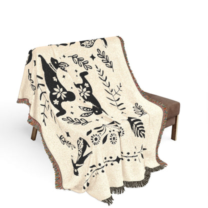 Rabbit Folk Art Woven Cotton Blanket