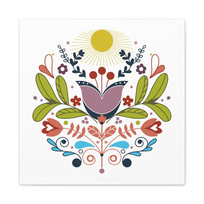 Folk Floral Sun Canvas Art