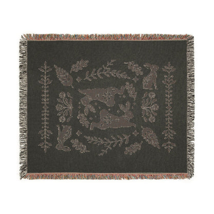 Rabbit Folk Art Woven Cotton Blanket