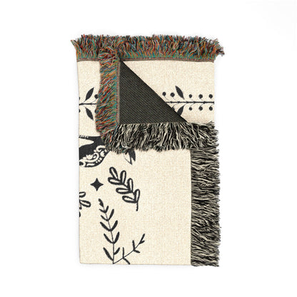 Rabbit Folk Art Woven Cotton Blanket
