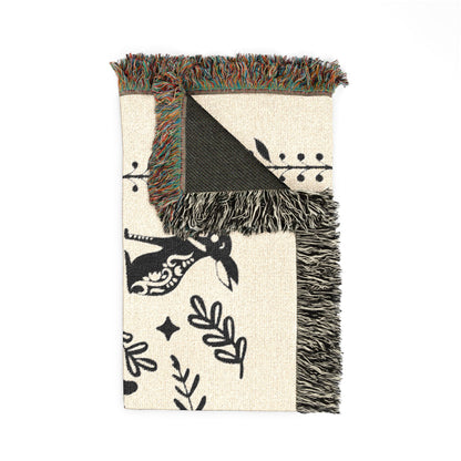 Rabbit Folk Art Woven Cotton Blanket
