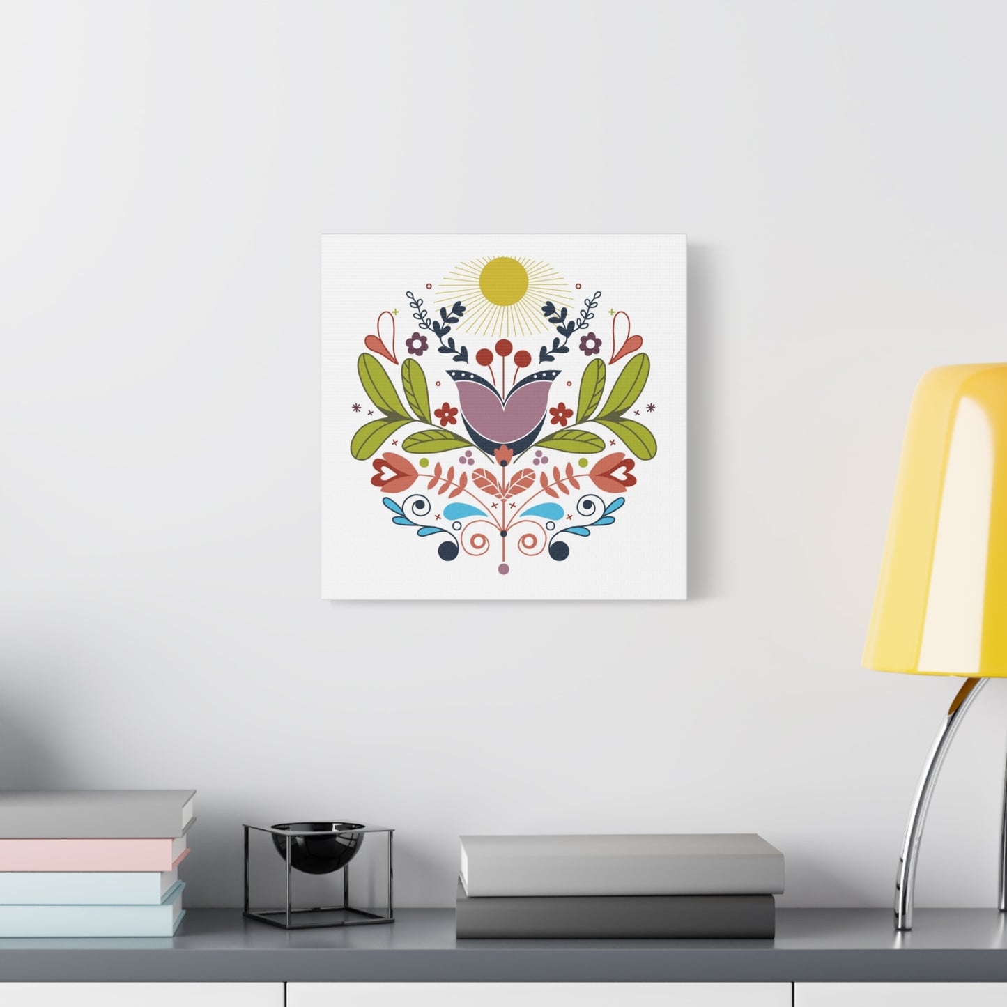 Folk Floral Sun Canvas Art