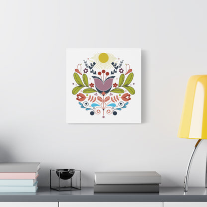 Folk Floral Sun Canvas Art