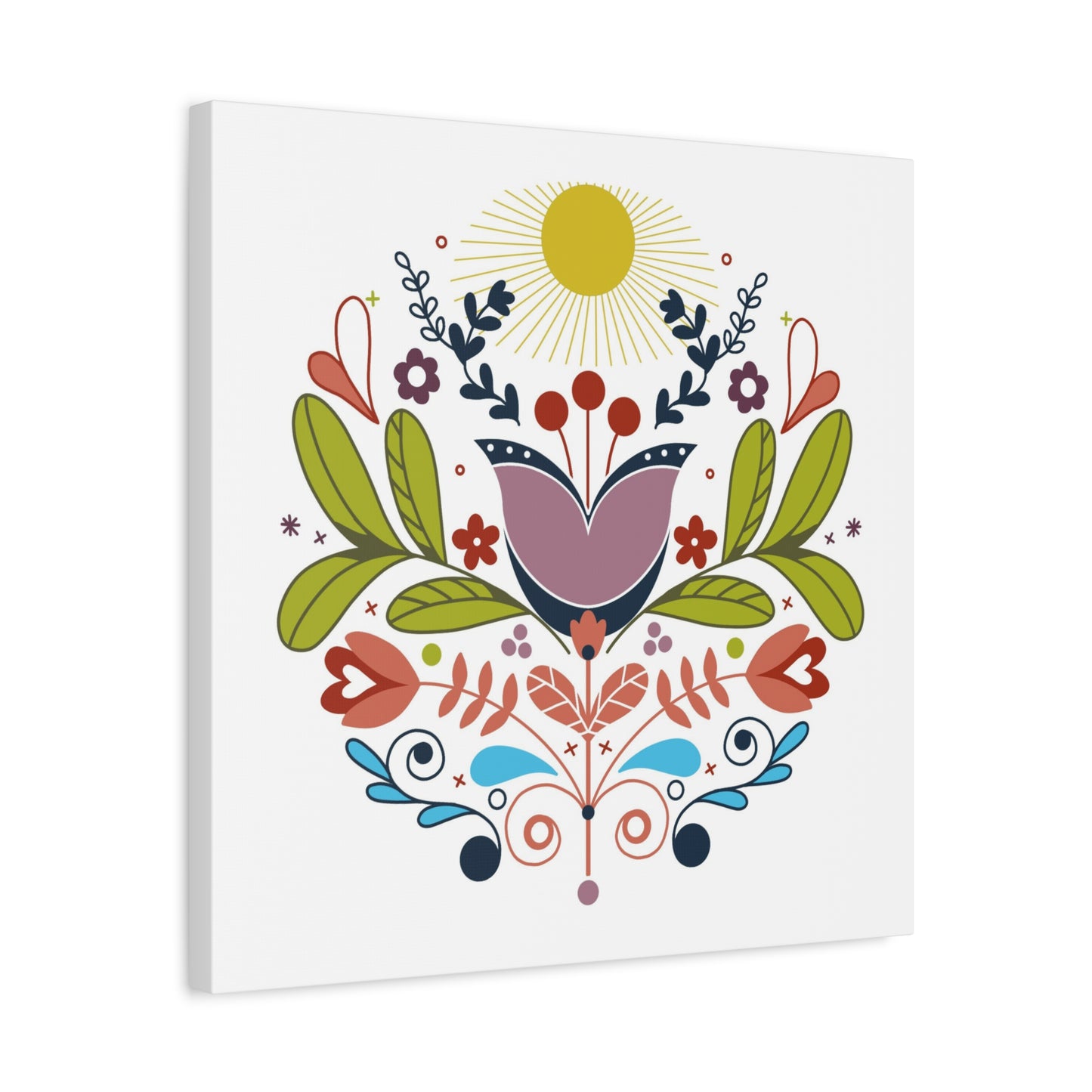 Folk Floral Sun Canvas Art