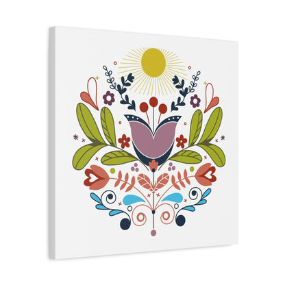 Folk Floral Sun Canvas Art