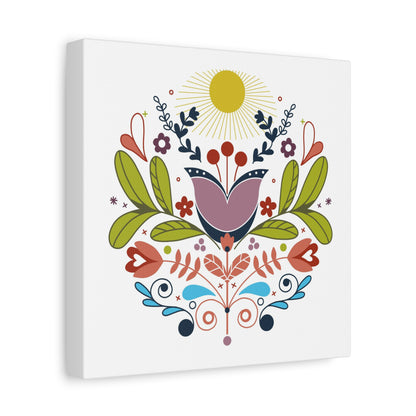 Folk Floral Sun Canvas Art