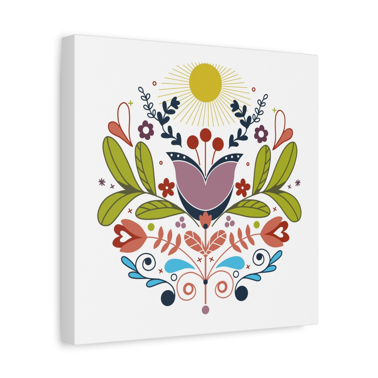 Folk Floral Sun Canvas Art
