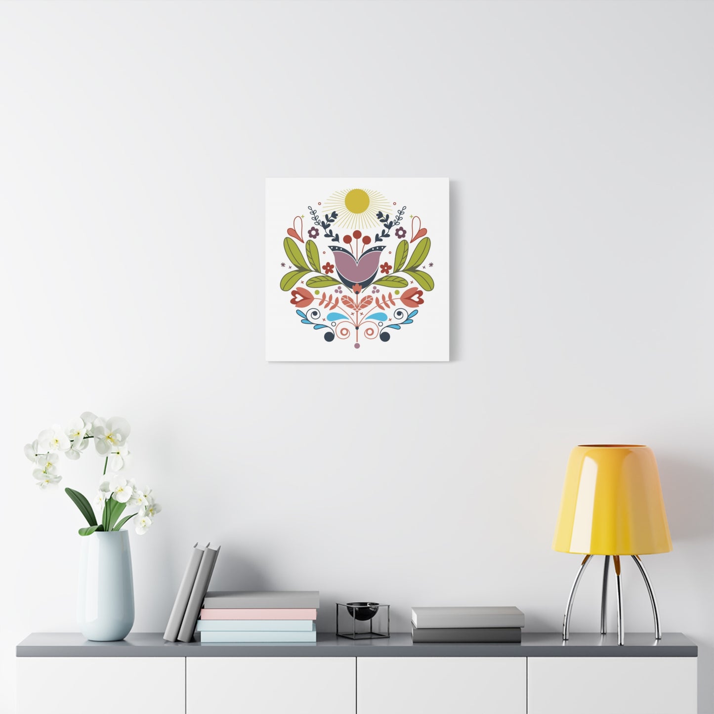 Folk Floral Sun Canvas Art