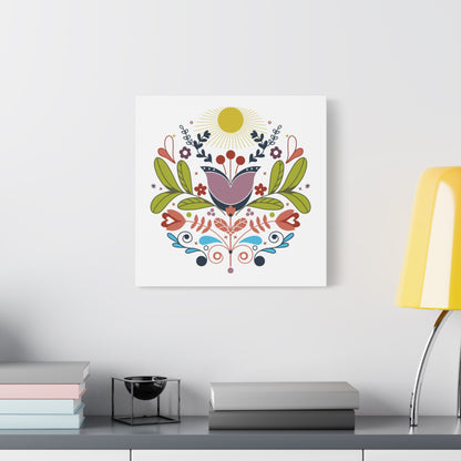 Folk Floral Sun Canvas Art