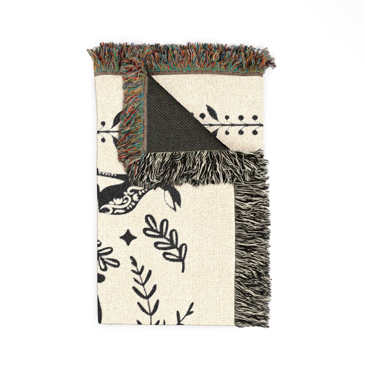 Rabbit Folk Art Woven Cotton Blanket