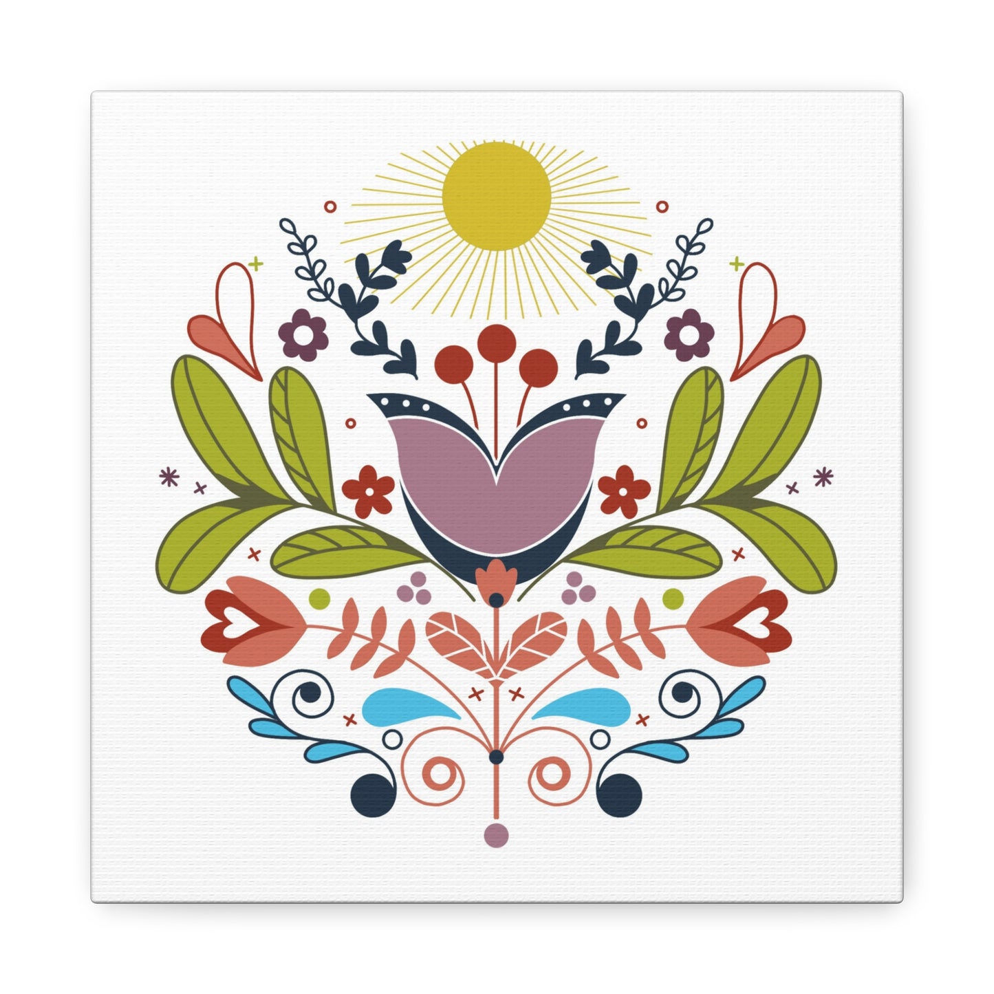 Folk Floral Sun Canvas Art