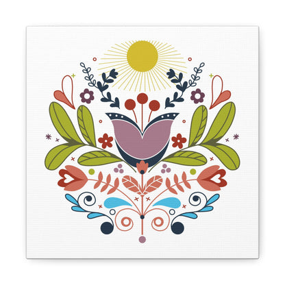 Folk Floral Sun Canvas Art