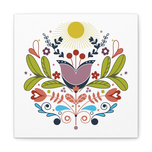 Folk Floral Sun Canvas Art