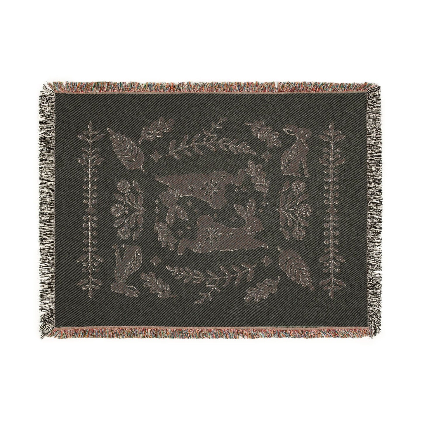 Rabbit Folk Art Woven Cotton Blanket