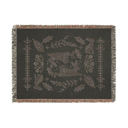 Rabbit Folk Art Woven Cotton Blanket