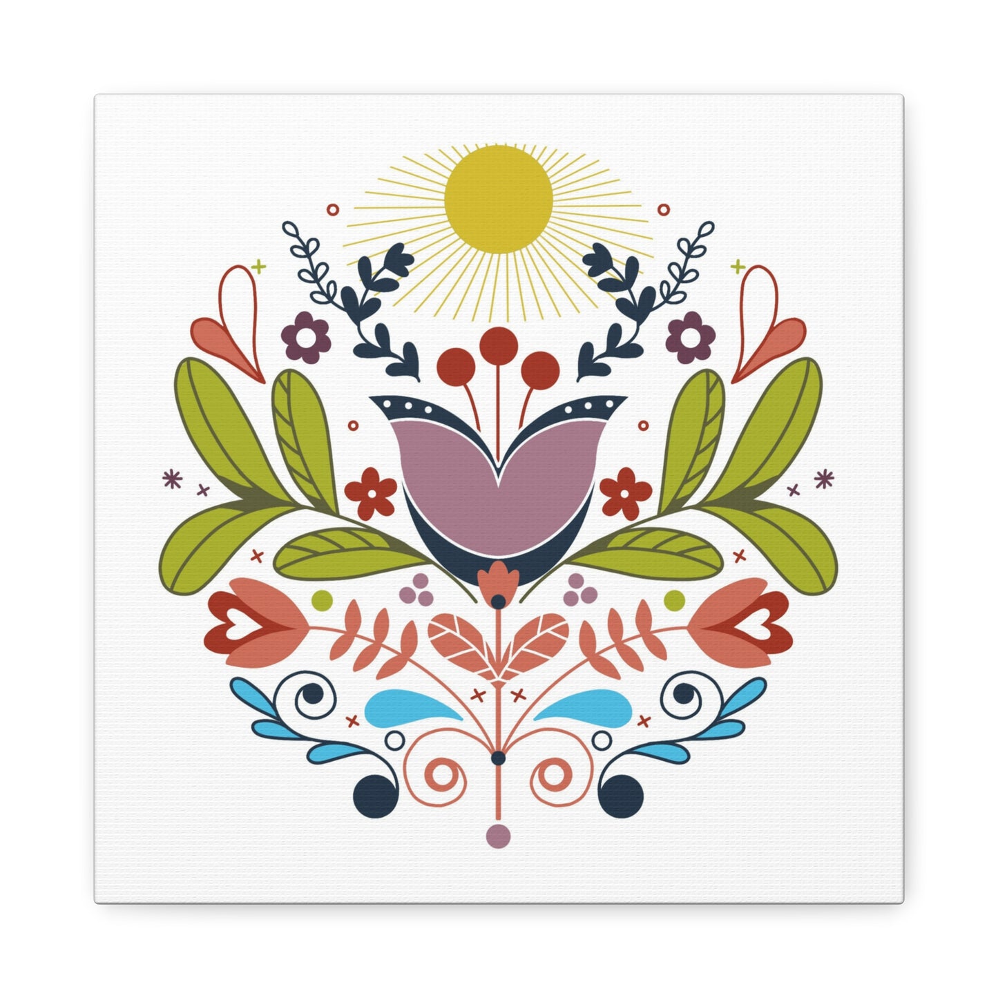Folk Floral Sun Canvas Art