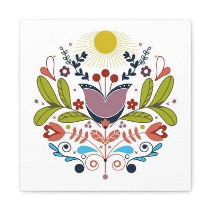 Folk Floral Sun Canvas Art