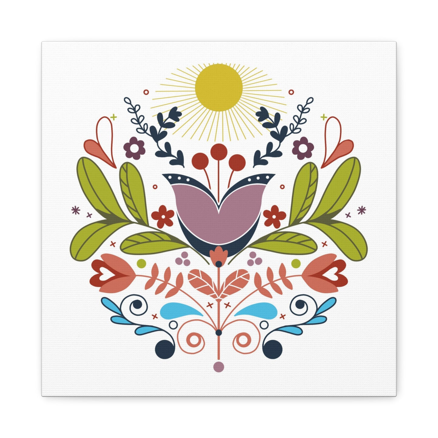 Folk Floral Sun Canvas Art