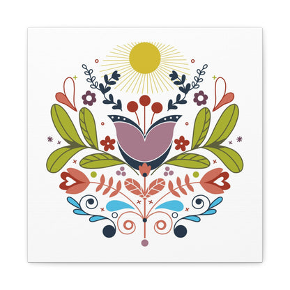 Folk Floral Sun Canvas Art