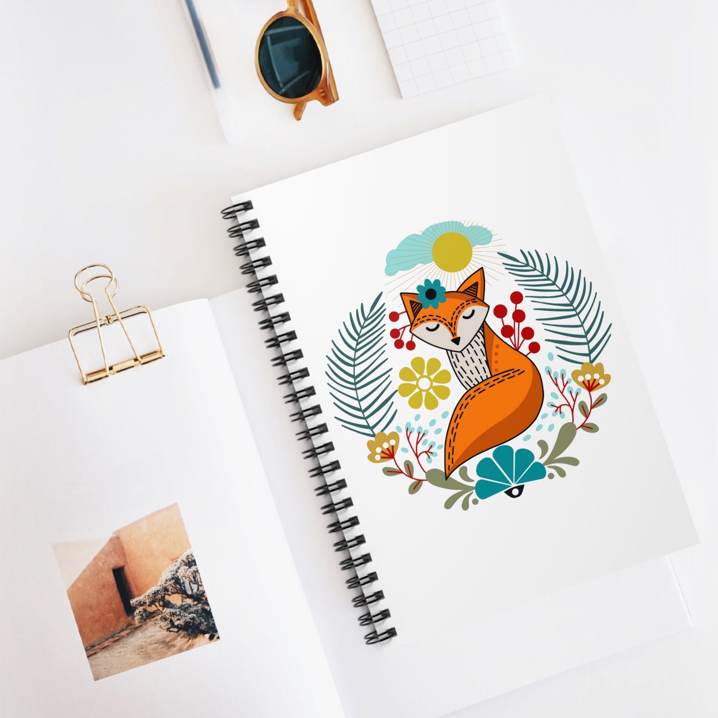 Folk Art Fox Spiral Notebook