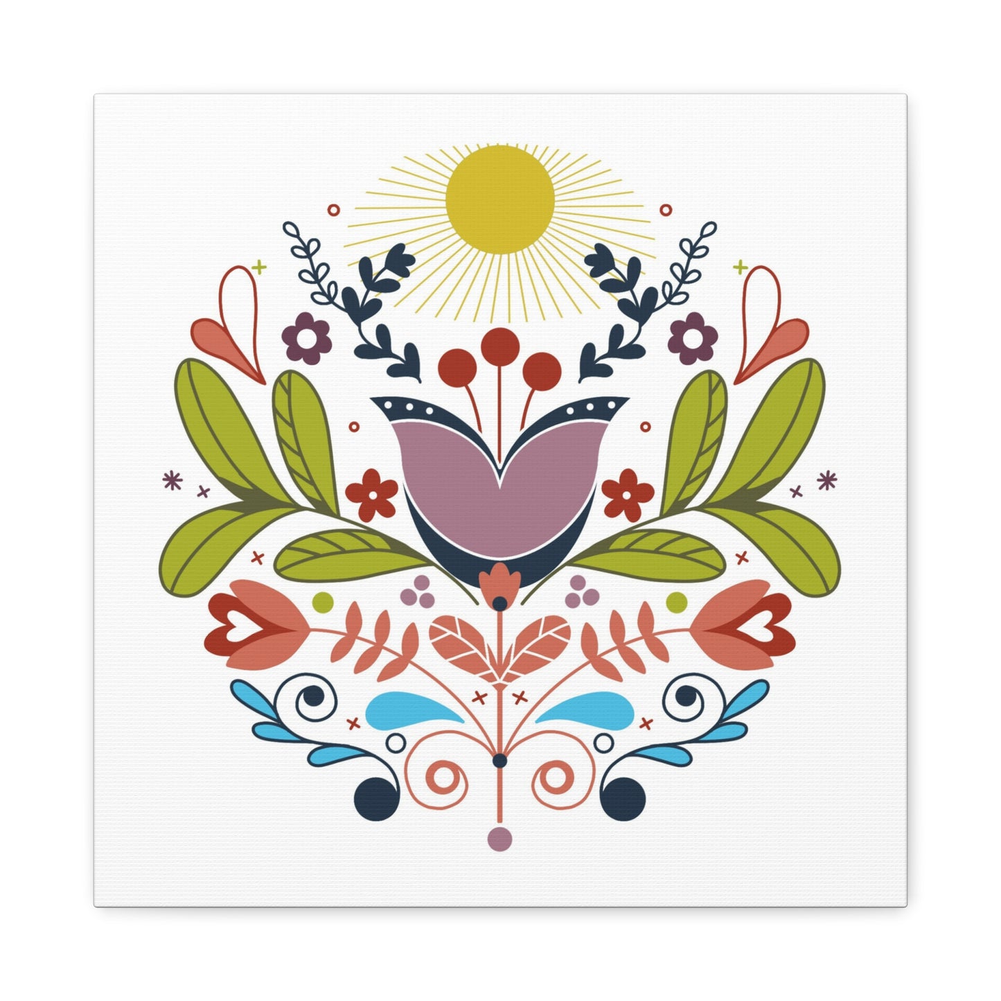 Folk Floral Sun Canvas Art